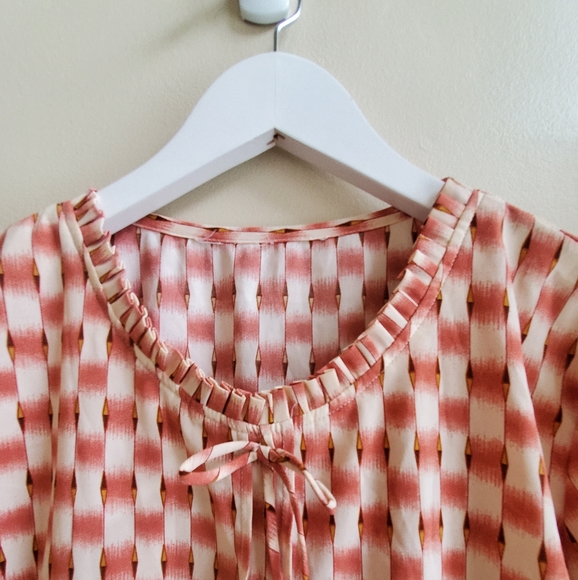 Vintage adorable blouse geometric pattern with little bow L - Picture 3 of 4